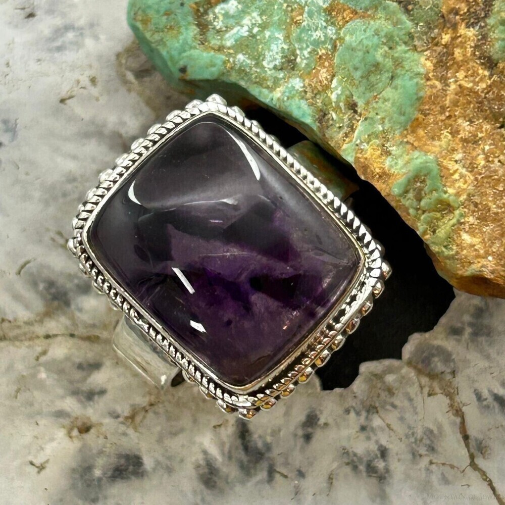 Sterling Silver Southwestern Style Rectangle Star Amethyst Ring Sz 8 For Women